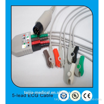 universal generic 6pin 5-Lead ECG Cable with standard Pinch plug (AHA) 6PIN
